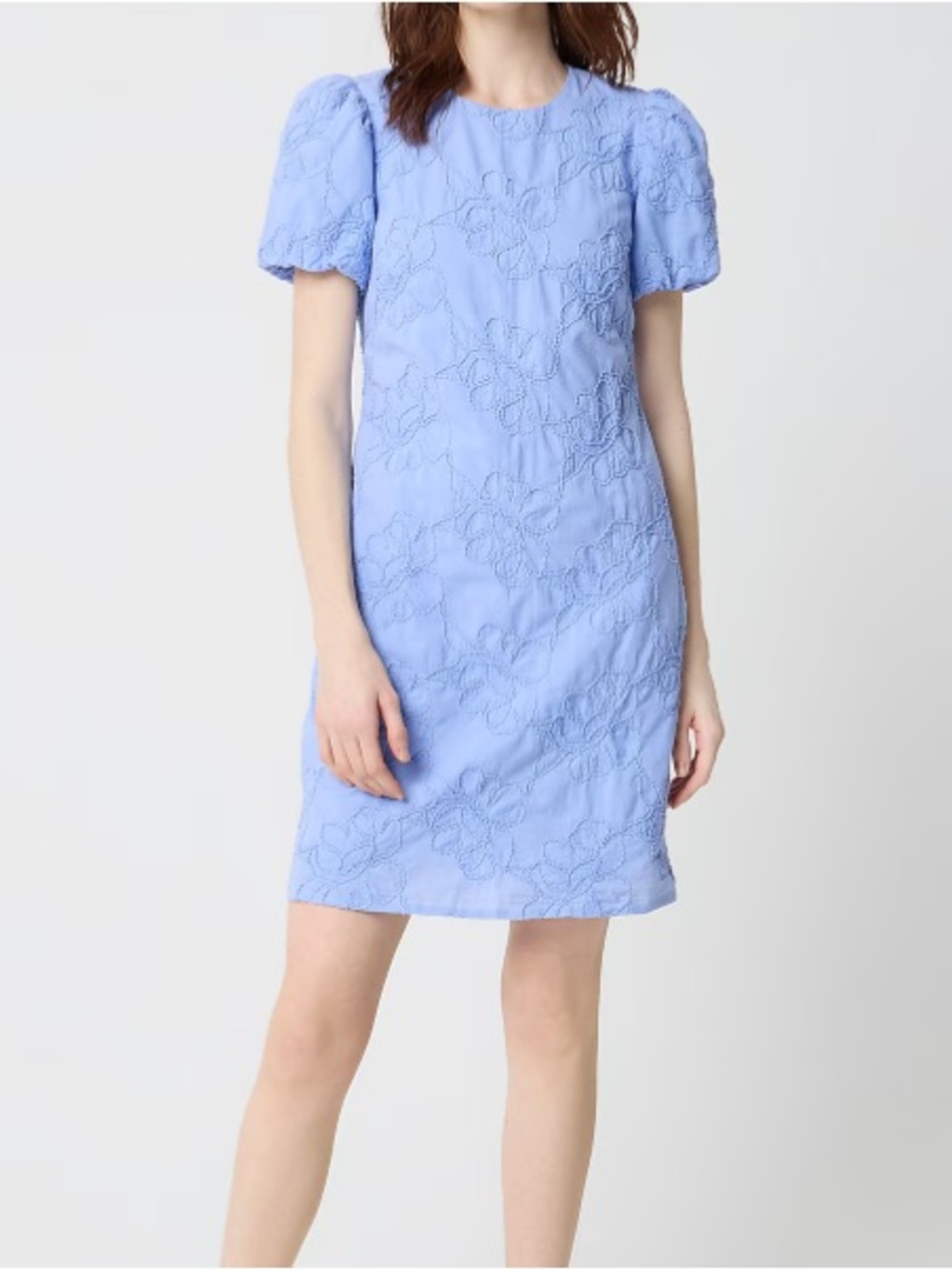 J.Crew Factory Light Blue Floral Embroidered Puff Sleeve Muni‎ Dress Size 2